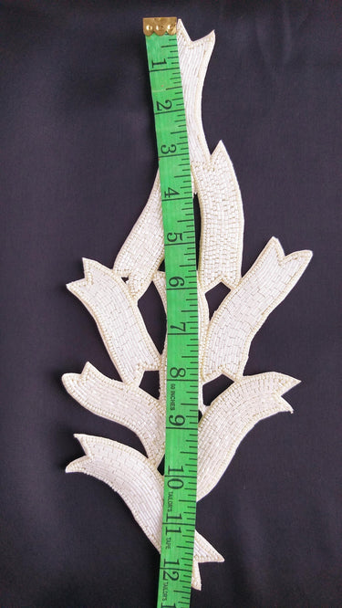 Beaded Ivory White Applique, Seed Beads, Bugle Beads Motif